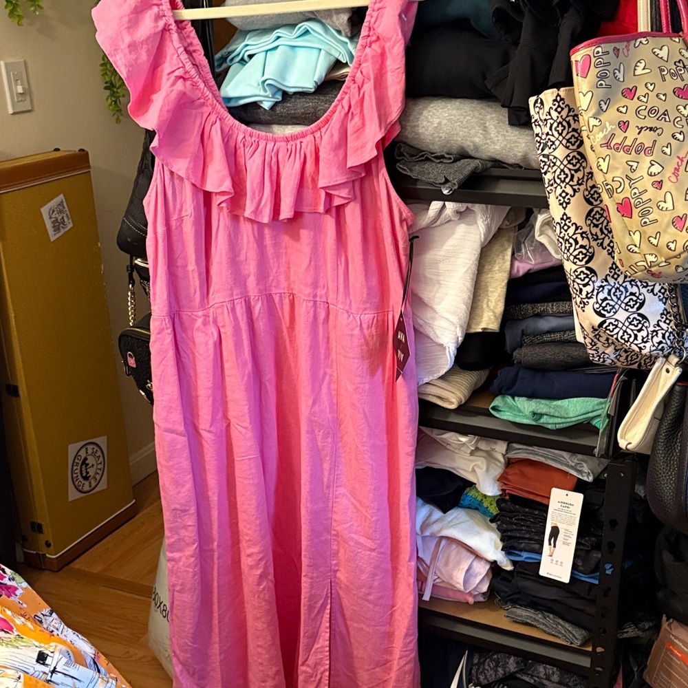 Pink Ruffle-Trim Maxi Dress